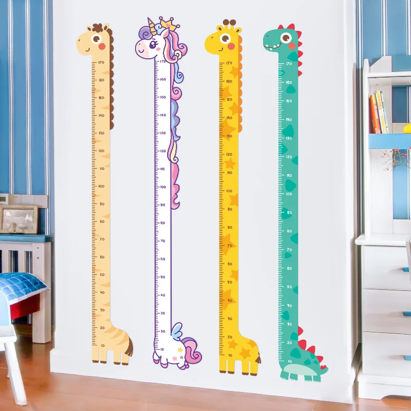 1pc Cartoon Animals Height Measure Wall Sticker Unicorn Dinosaur Wallpaper for Kids Room Nursery Child Growth Ruler Growth Chart