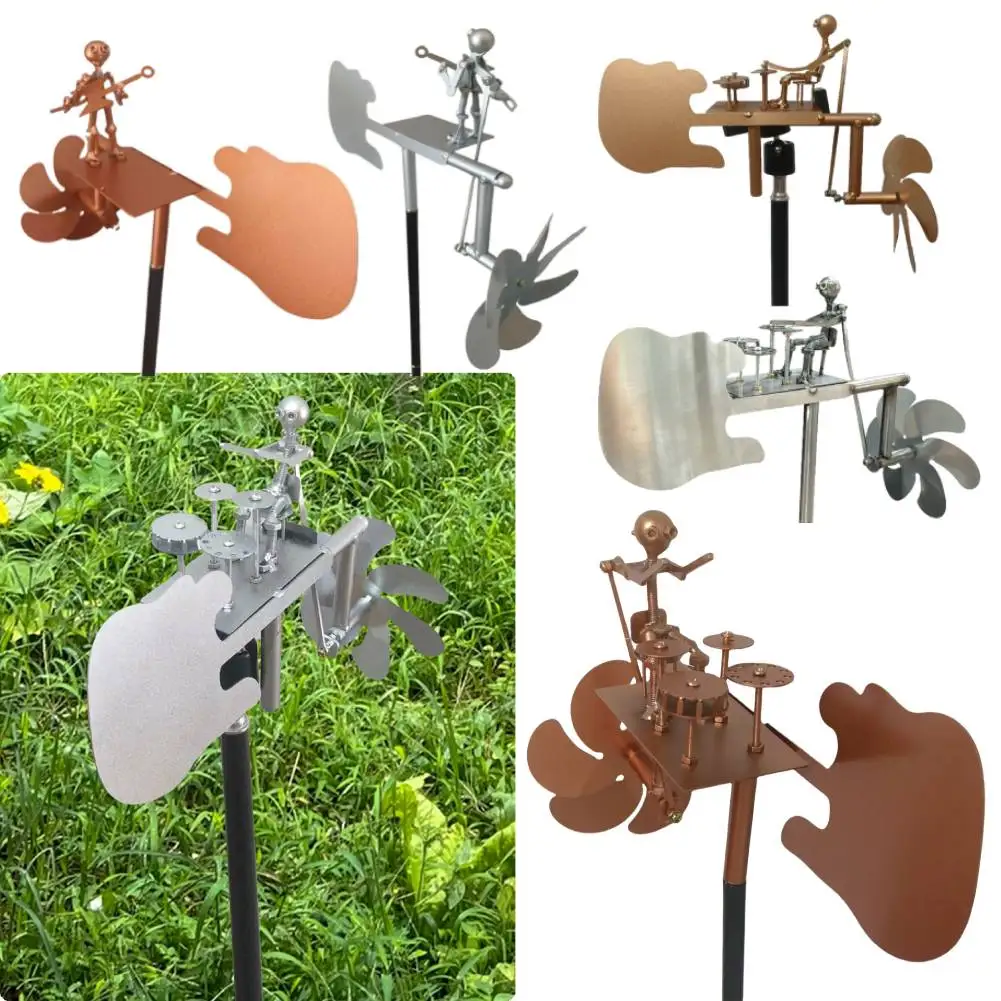 

Metal Drummer Windmill Statue Decorative Wind Power Rock Art Statue Percussionist Music Figurines and Statues for Garden Yard