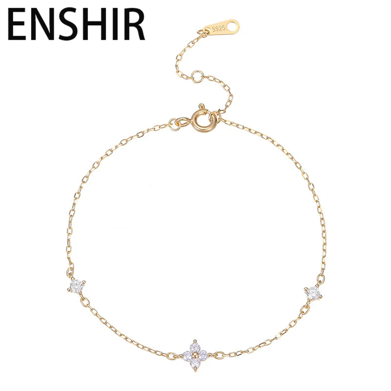 ENSHIR Four Leaf Flower Zircon Open Bracelet for Women French Delicate Luxury Design Wedding Daily Jewelry Gifts Wholesale