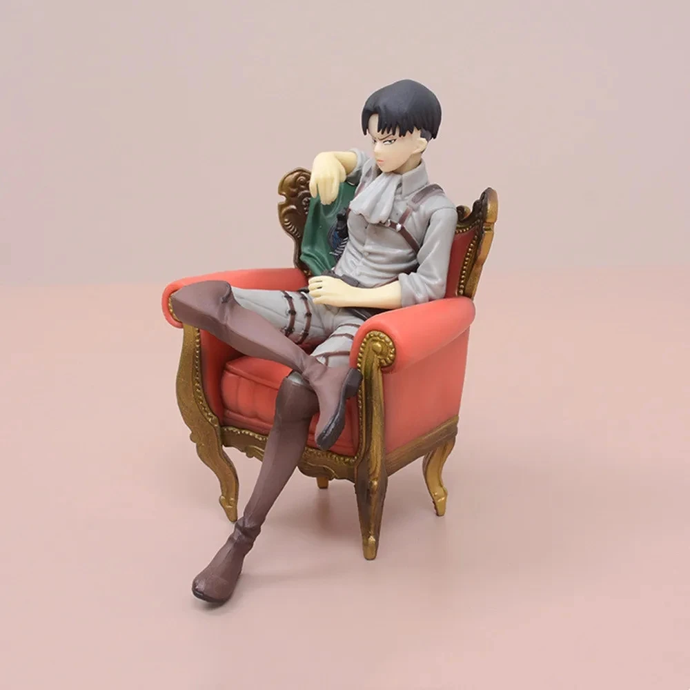 Figura de Anime Attack On Titan de 12cm, figura de acción de Levi Ackerman, modelo de silla genial, estatua de colección de Pvc, decoración, muñecos, regalos de juguete