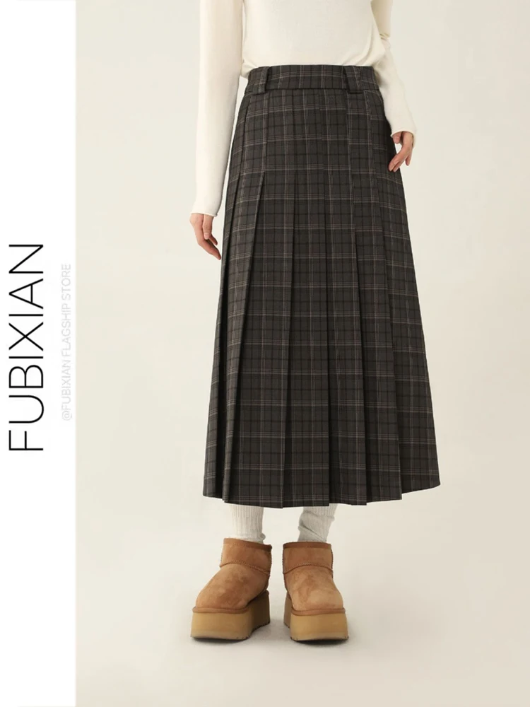 Autumn Winter Plaid A-Line Skirt High Waist Pleated Slimming Casual Gingham Checkered  Skirt College Style Women's Fashion