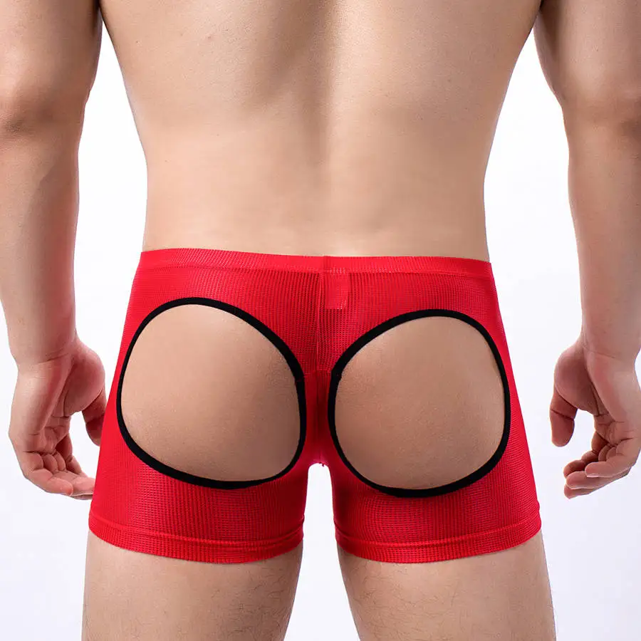 الرجال مفتوحة بعقب الملاكم السراويل شبكة ثقوب تنفس U على شكل الحقيبة مثير الملابس الداخلية المثيرة ارتداء الصالة الرياضية حزب الرياضة #3