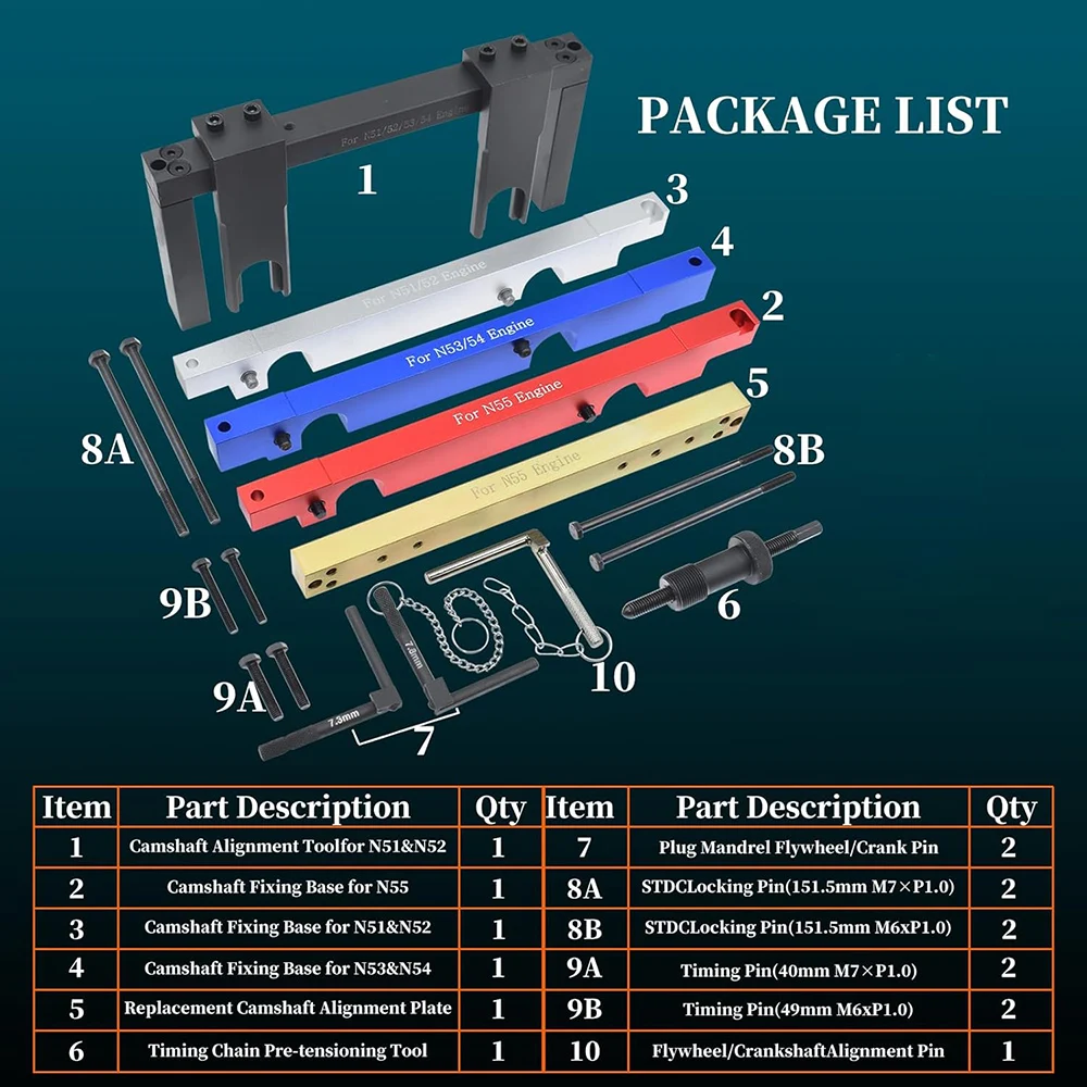 Набор инструментов для блокировки распределительного вала двигателя Vanos для двигателей BMW 2,5 3,0 N51 N52 N53 N54 N55 S55