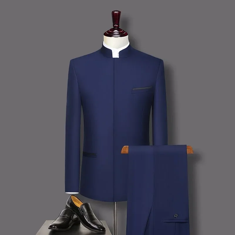 Best Man Wedding Men's National Style Stand Collar Trendy Two-piece Suit