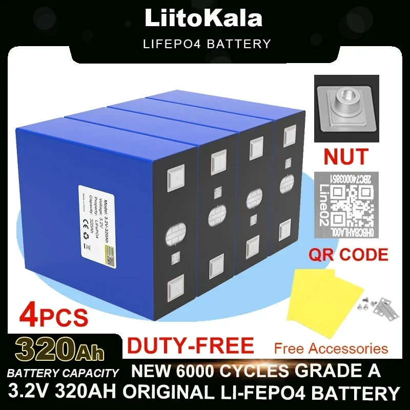 LiitoKala 3.2V LiFePO4 Battery 320AH 280ah 200ah 150ah 105ah 90ah DIY 12v 24V Automotive RV Solar Energy Storage batteries