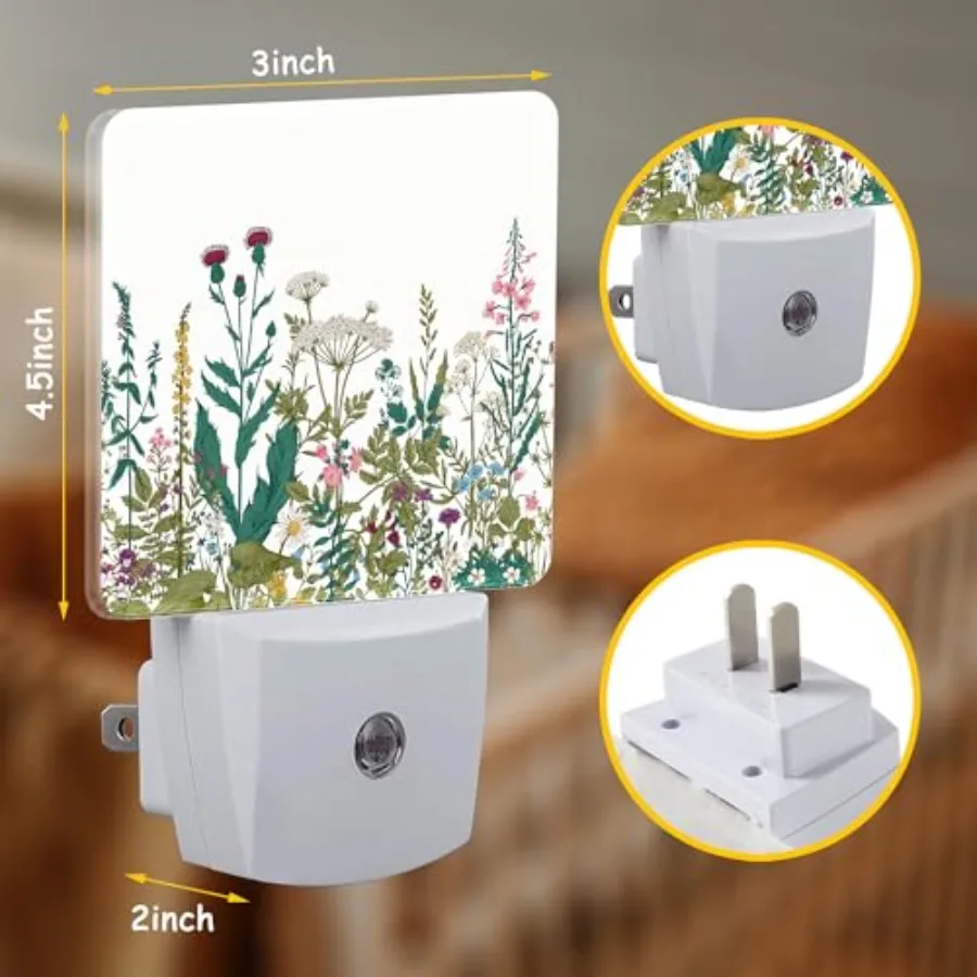 Plug Night Light, Botanical Floral Night Light Lamp Auto Sensor Energy Efficient Dusk to Dawn Lights for Girls Boys Women Room