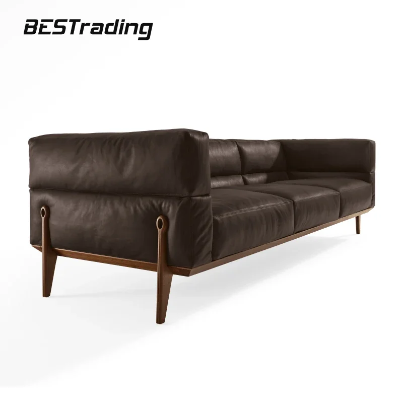 Nordic style manufacture Three-seat sofa base in walnut Canaletto with brown fabric or leather sofa set