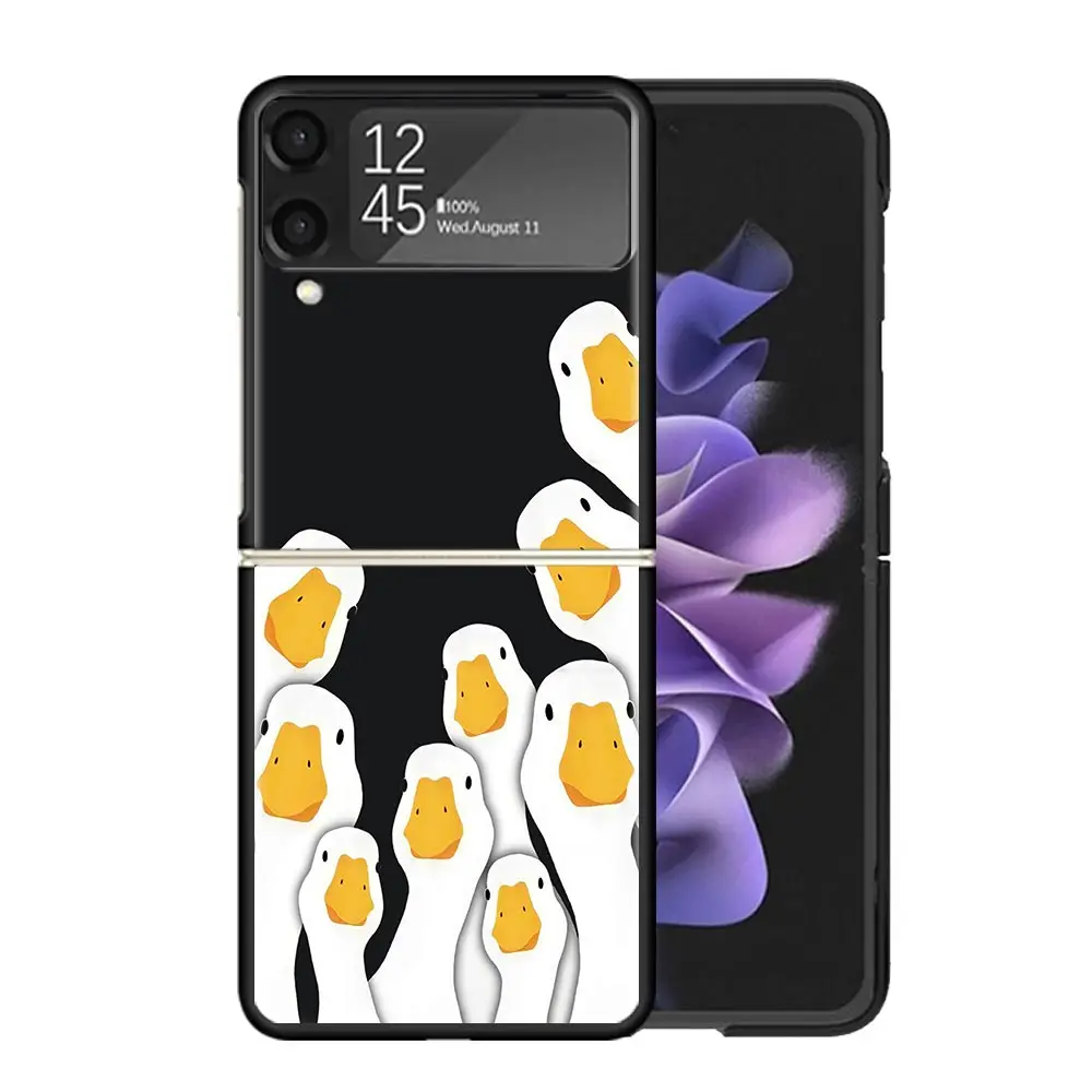 Funda de teléfono transparente con dibujo de pato y ganso para Samsung Z Flip 5 4 3 Galaxy ZFlip 6 5G, funda dura con estampado a prueba de golpes, funda de TPU para PC