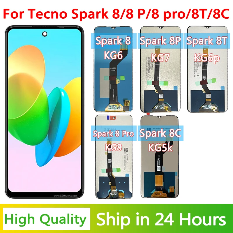 AAA+ For Tecno Spark 8 KG6 LCD Spark 8C KG5k Display Touch Screen Digitizer For Tecno Spark 8P 8T 8Pro KG8  KG7 KG6p LCD