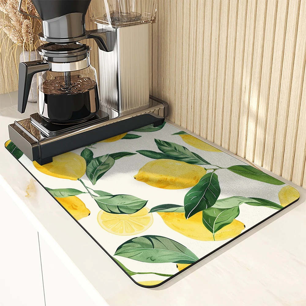 Kitchen Absorbent Drying Mat Leaf Lemon Kitchen Table Decoration & Accessories Color Pattern Tables Mats