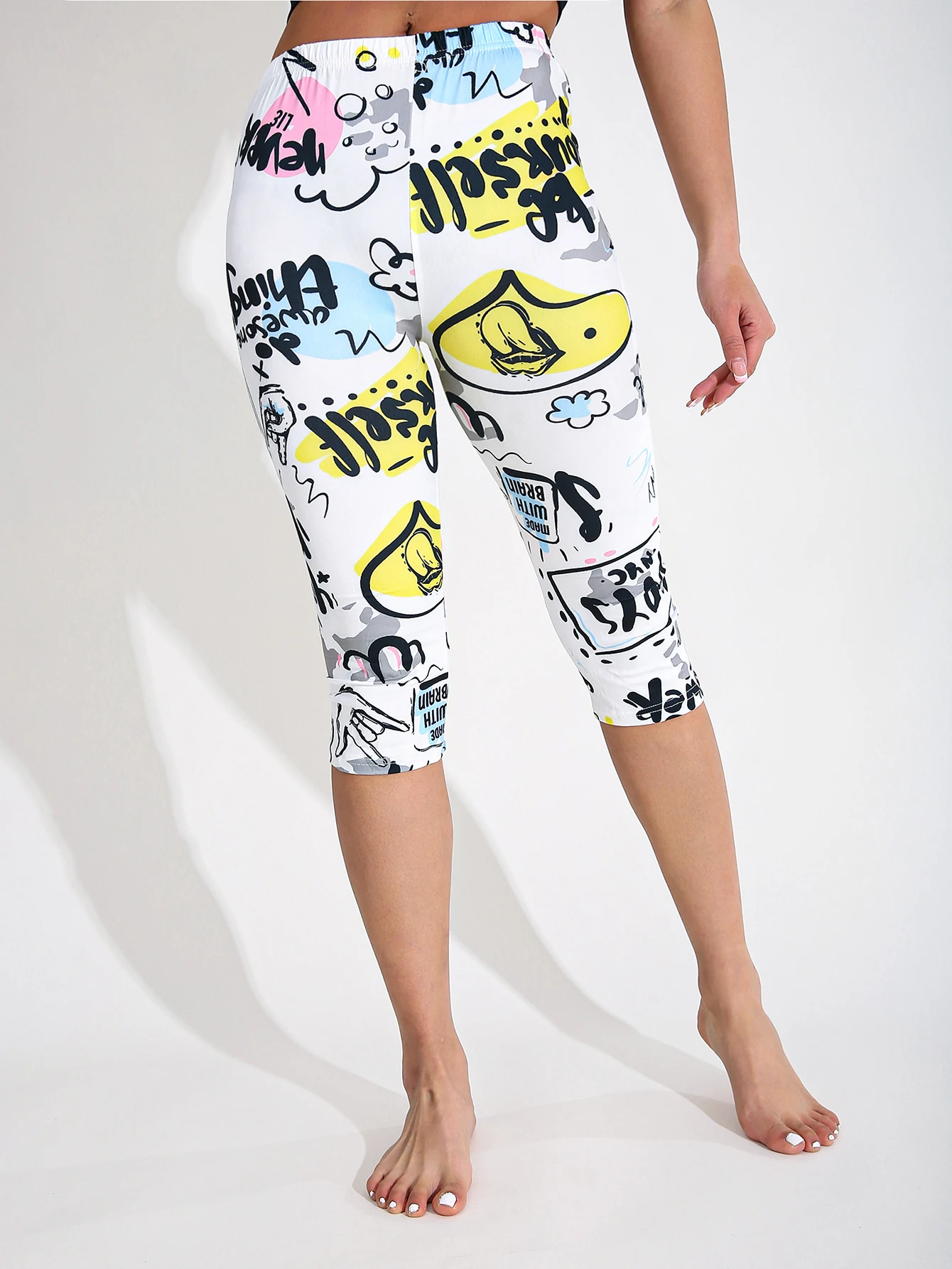 

Весенне-летние модные повседневные женские эластичные леггинсы белого и желтого цвета для фитнеса, спорта, сексуальные обтягивающие брюки-карандаш для йоги с семью точками