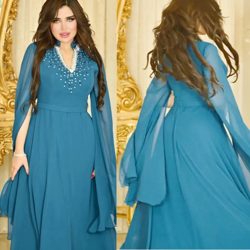 

Jiayigong Satin Beading Draped Graduation A-line V-neck Bespoke Occasion Gown Midi Dresses Saudi Arabia
