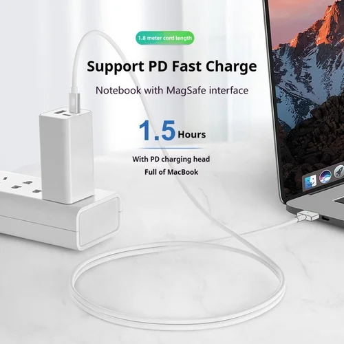 Imagen 2 del producto Para MacBook 45W 60W 85W PD Cable de carga rápida USB-C a Magsafe 2 Cable de alimentación de cabezal en T adsorción automática magnética 1,8 M de longitud