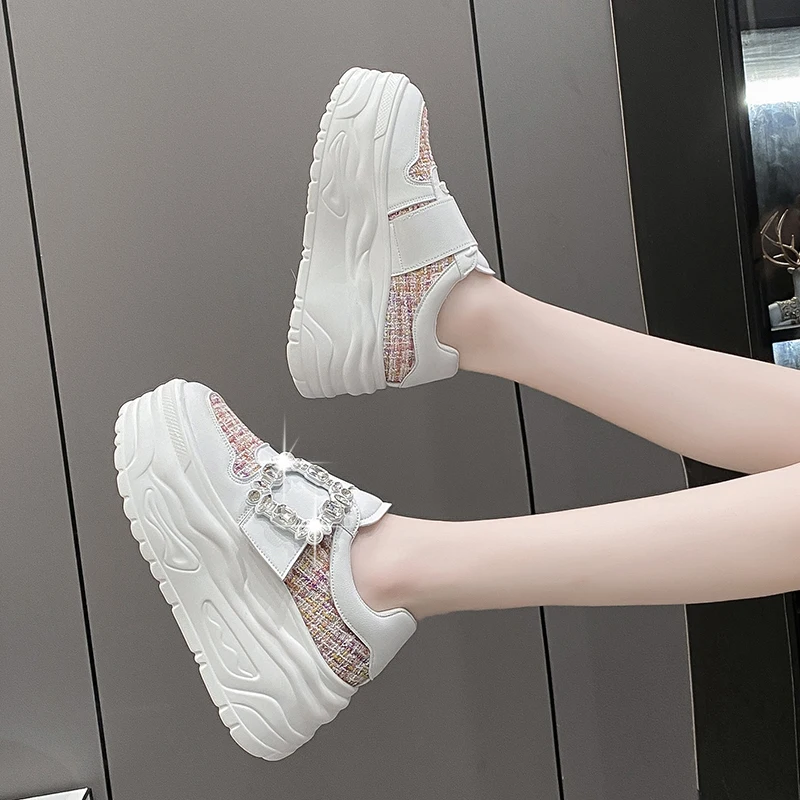 8cm 2024 Air Mesh Mary Jane Summer Skateboard shoes Women Shoes Hook rhinestone Platform Wedge Round Spring Fashion Casual shoes