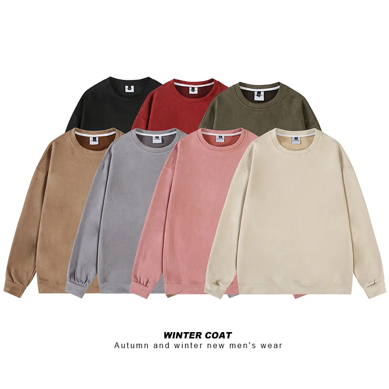 FEGKZLI High Quality Suede Sweatshirts Men's Baggy O Neck Oversized Autumn Tops Harajuku Streetwear Hip Hop Pullover Sweatshirts