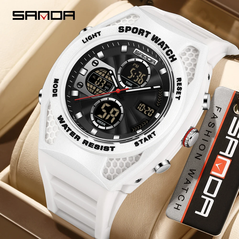 

SANDA 3384 Multifunction Sports Electronic Watches for Man Chronograph Luminous Waterproof Silicone Strap Men Digital Wrsitwatc