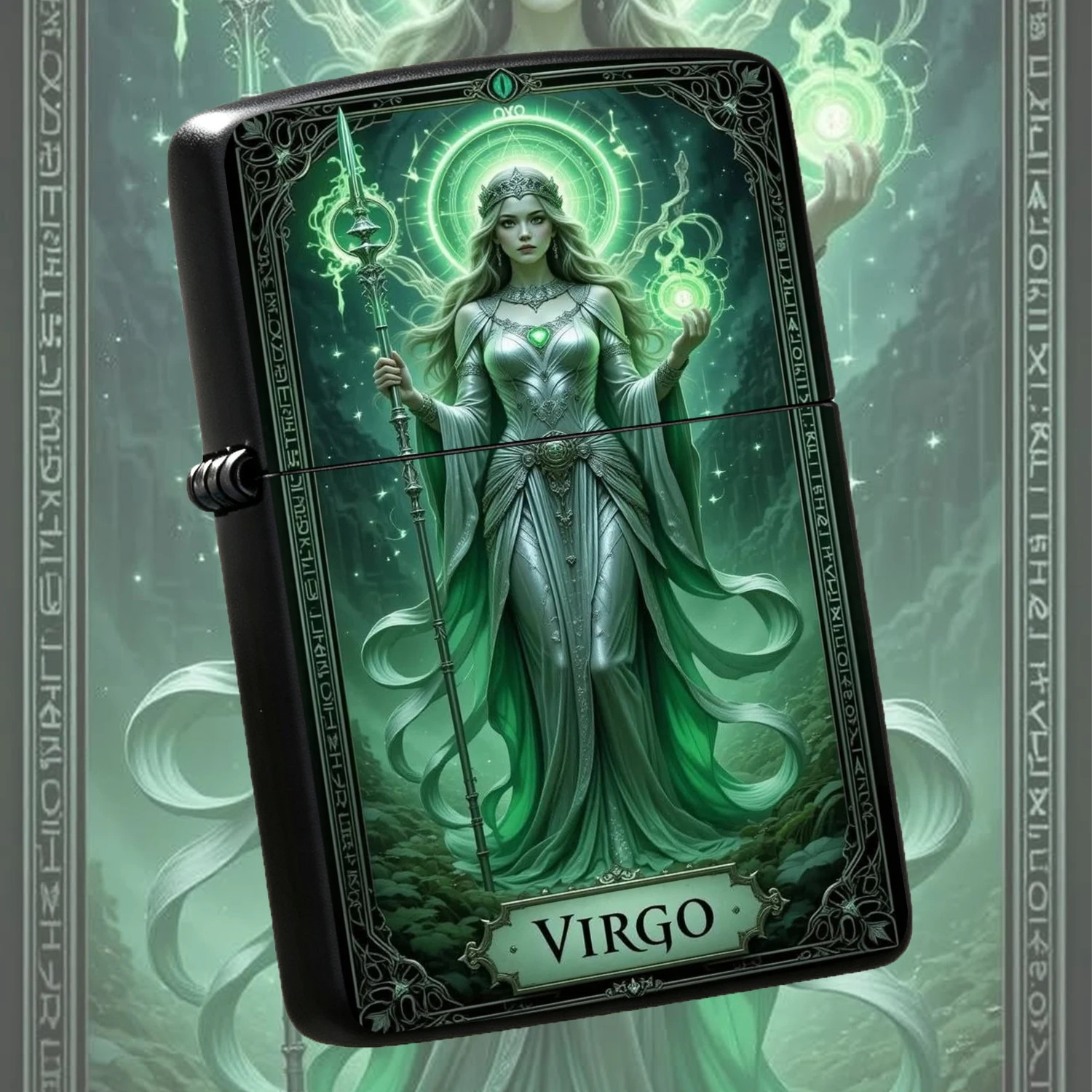 Exquisite Tarot-Style Virgo Themed From Zodiac Signs Series, Featuring Ethereal Green Goddess Art Illustration, Portable Practical Item For All Daily Scenarios, Unique Delicate Collectible Gift For Your Friends And Zodiac Lovers A Humorous
