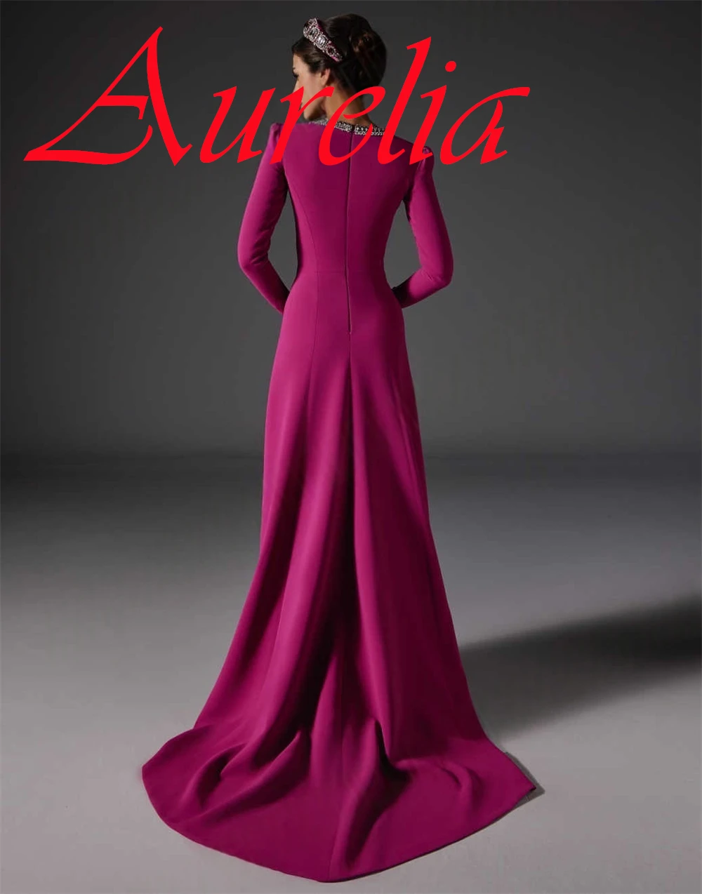 Robe de soirée en jersey rose, personnalisée, de haute qualité, col rond, manches longues, robe de Cocktail, classique, fermeture éclair au dos, robe de soirée