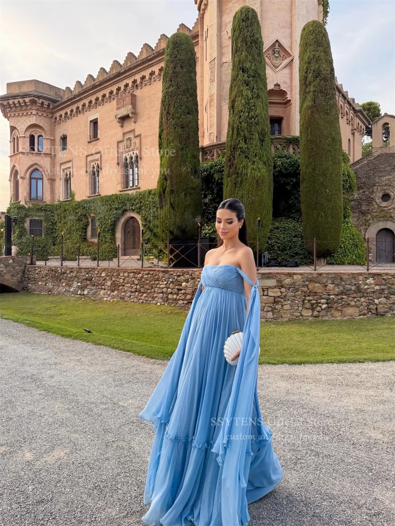 SSYTENS Women Evening Dresses Chiffon Strapless Long Elegant Dresses For Special Event Party Gowns Vestido De Festa Customized