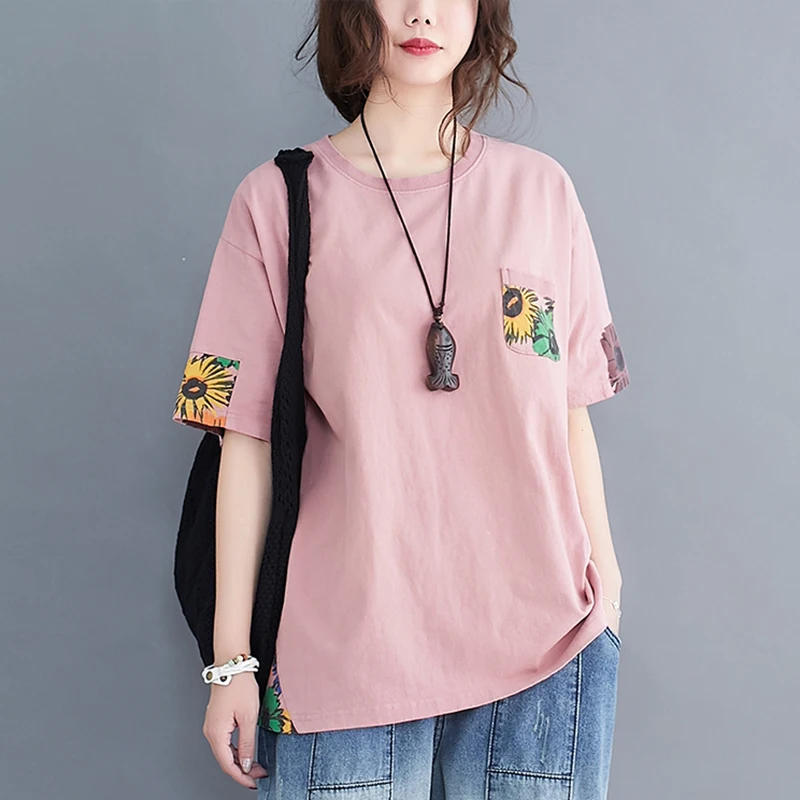 Summer Fashion Women\'s Simple Beach Print T-shirt Clothing Female Short Sleeve Casual Loose Pullover Tops Cozy Cotton Daily Tees