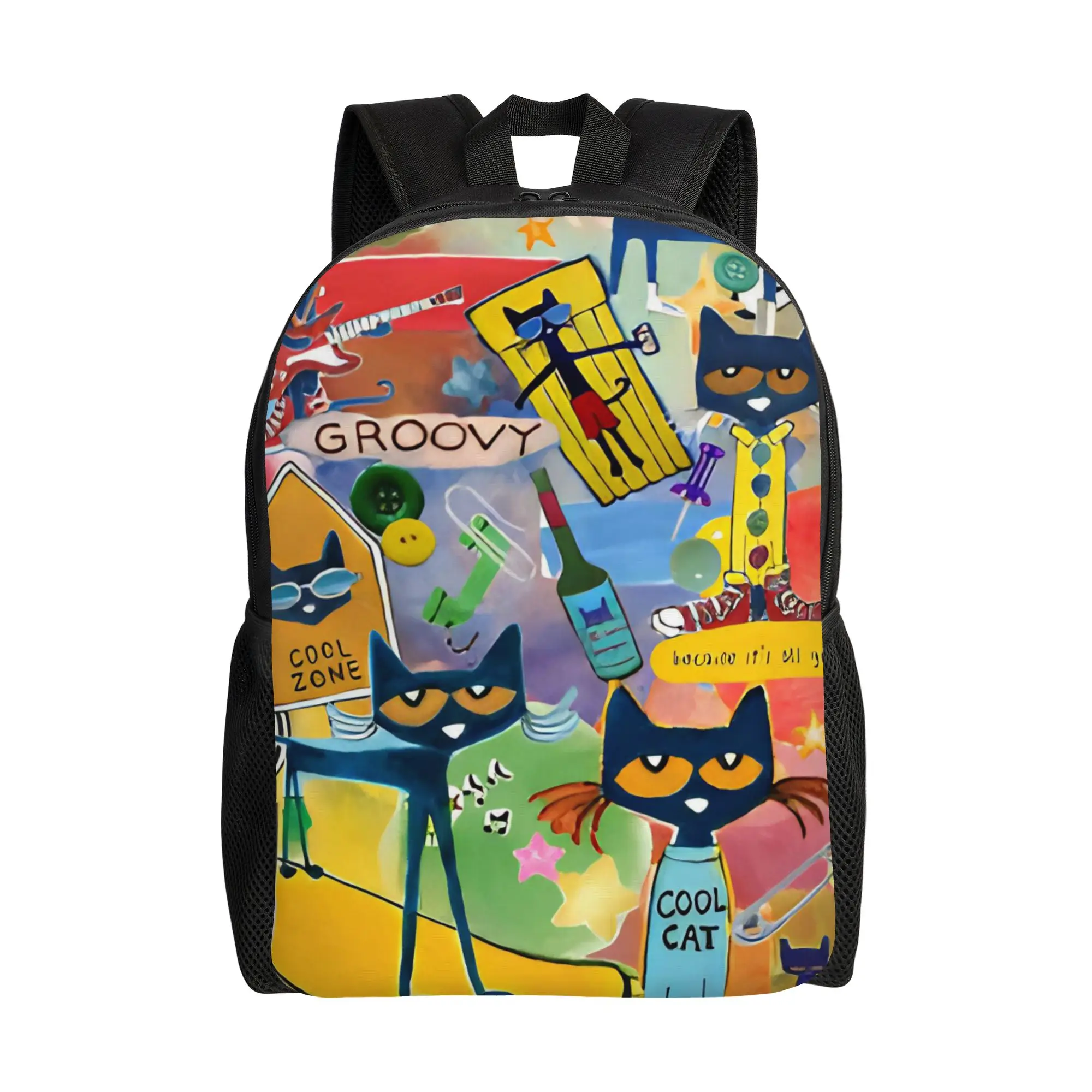 Cool Cartoon Kitten Pete the Cat  Backpack for Men Women Casual High School Business Daypack  Laptop Shoulder Bag Durable