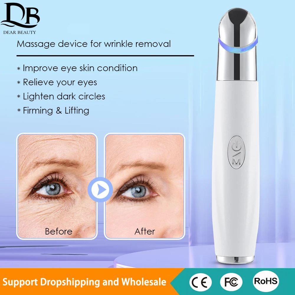 Elektrische Oog Massager Stick LED Foton Therapie Oog Huid Lift Donkere Cirkel Verzorging Pen Trillingen Verwarming Anti-rimpel Oogzak Remover