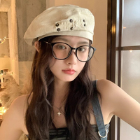 New Y2K Vintage Rivet Patch Design Washed Cotton Berets Hats Women Spring Summer Casual Retro Literary Painter Cap Boinas Hombre