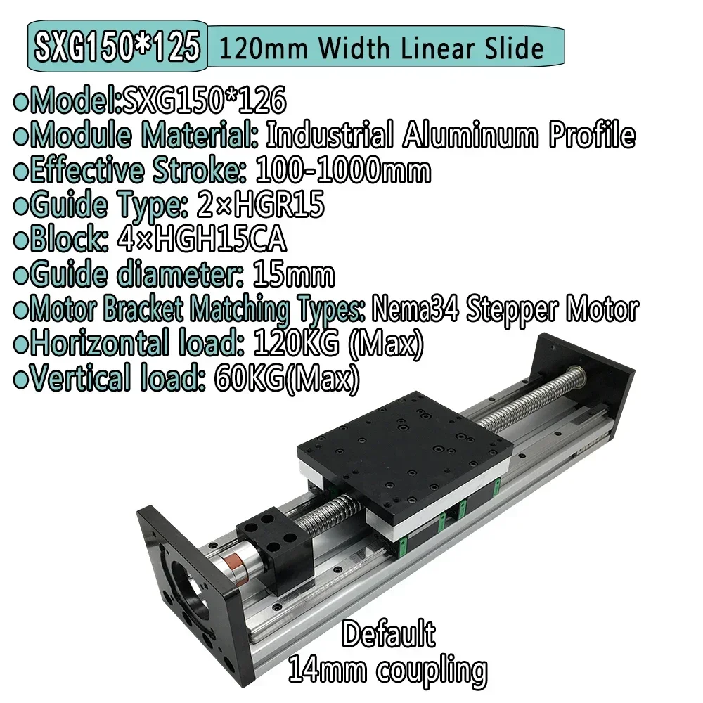 150mm brede, zware uitvoering kogelomloopspindel schuiftafel, dubbele rail lineaire geleidingstafel, mobiele tafel, CNC X Y Z-as gemotoriseerde lineaire stage