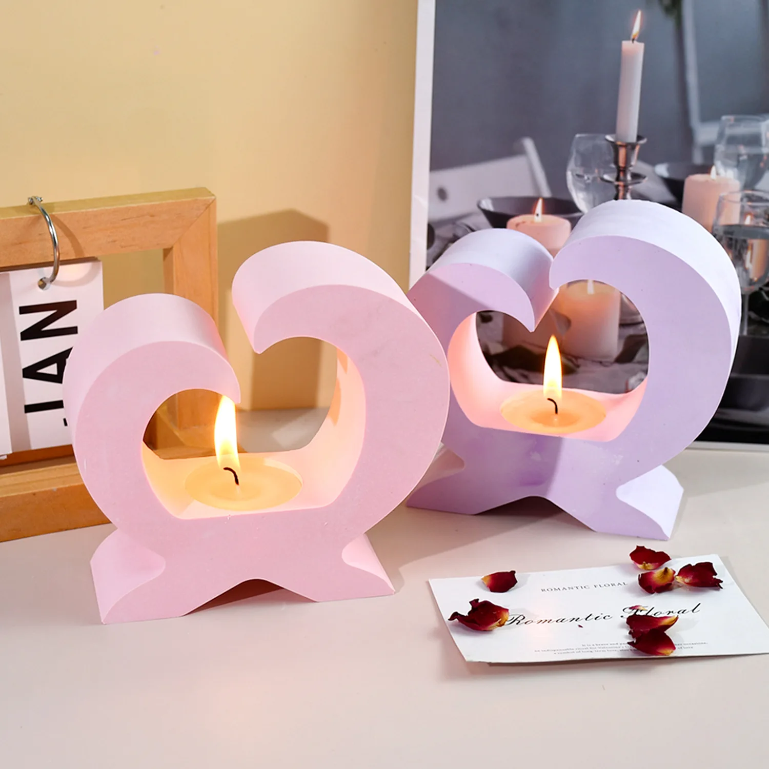 Resin Silicone Mold, cross-heart candle holder DIY mold, fully formed hollow three-dimensional shape, hand-poured gypsum.