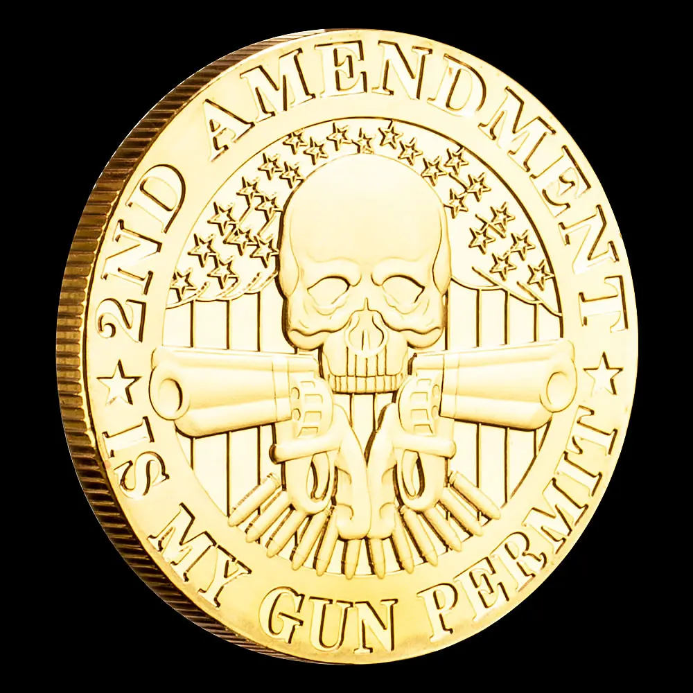 United State The Second Amendment Golden Plated Souvenir Coins Medal Crafts Gun Permit Man Collection Coin