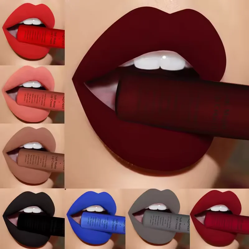 QIBEST Sexy Fluwelen Matte Lipgloss Vloeibare Lipstick Lipgloss Schoonheid Rood Naakt Waterdichte langdurige Lip Stain Make-up Voor Vrouwen