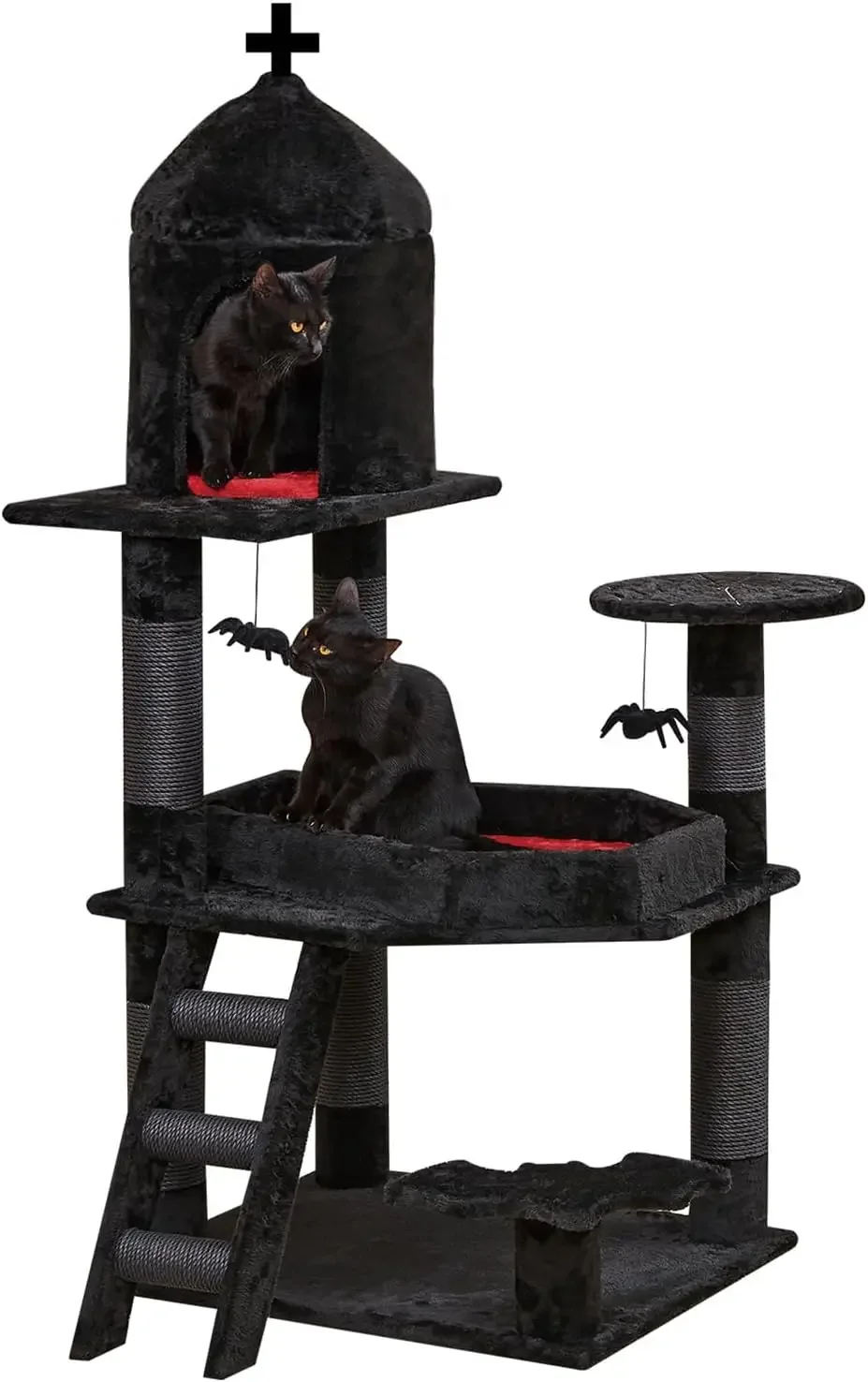 Gothic Cat Tree with Coffin Bed Cat Tower with Spacious Cat Condo Scratching Posts Spider Hanging Ball Multi Level