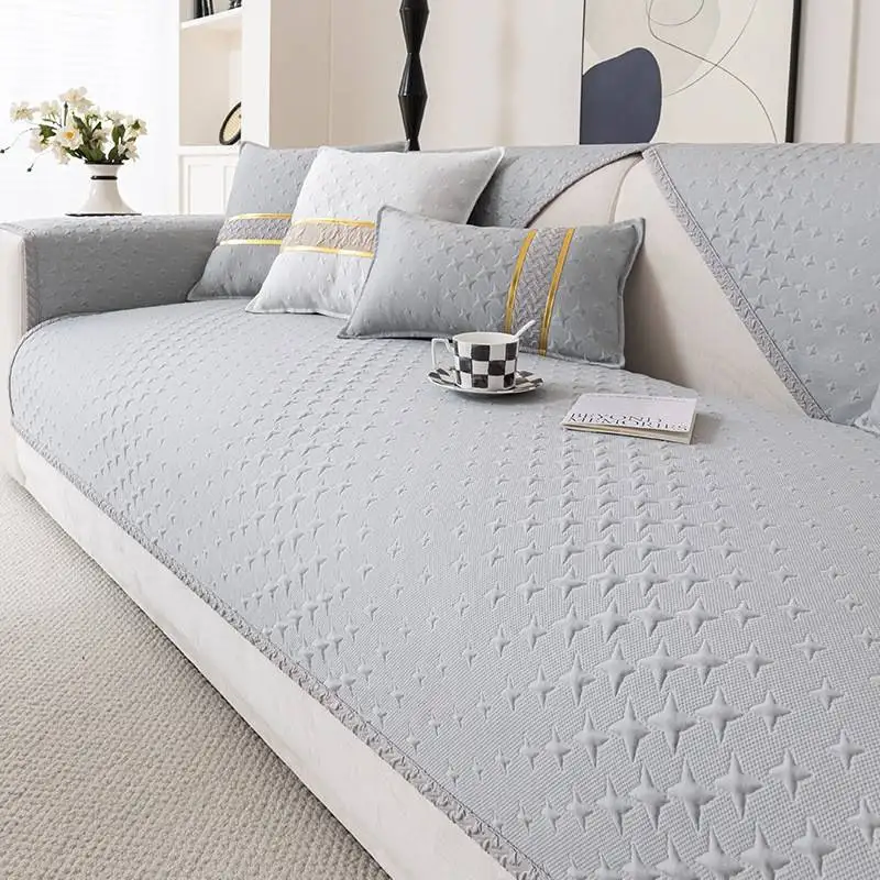 

Modern Simple Ice Silk Sofa Cushion Anti-Slip Cool Feeling Technology Sofa Cover Cloth Blanket Pure Color Home Textile Dust C...