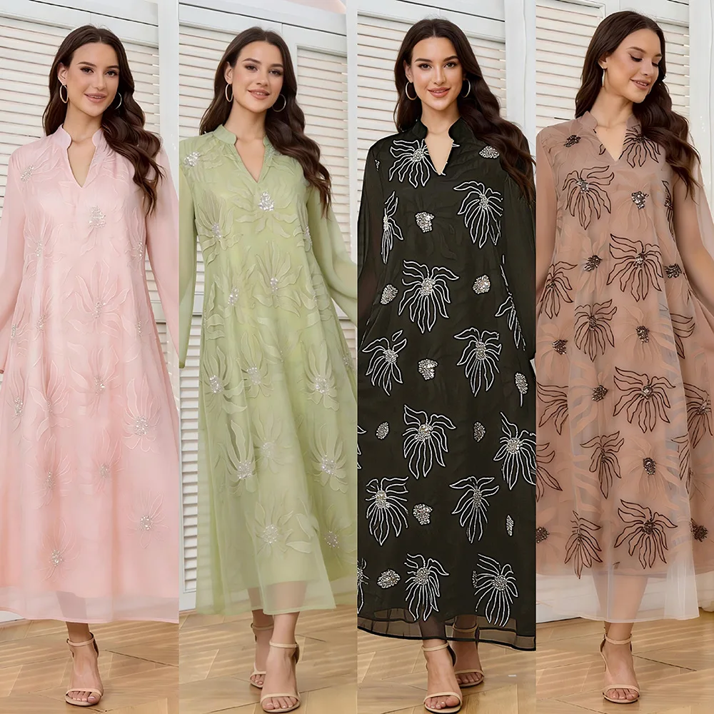 

Luxury Middle East Muslim Dress for Women Eid Arab Beaded Abaya Islam Femme Party Jalabiya Turkey Dresses Moroccan Kaftan Robe