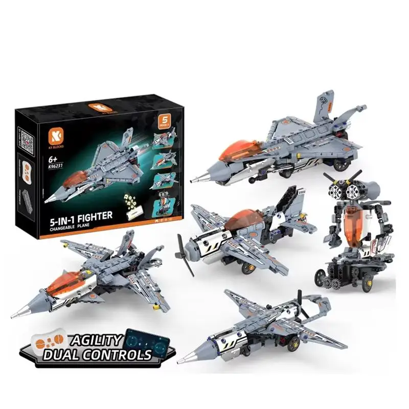 96231 334pcs 5-in-1 Transformable Fighter Robot Building Kit Remote Control Programmable STEM Toy for Kids Teens Xmas Gifts