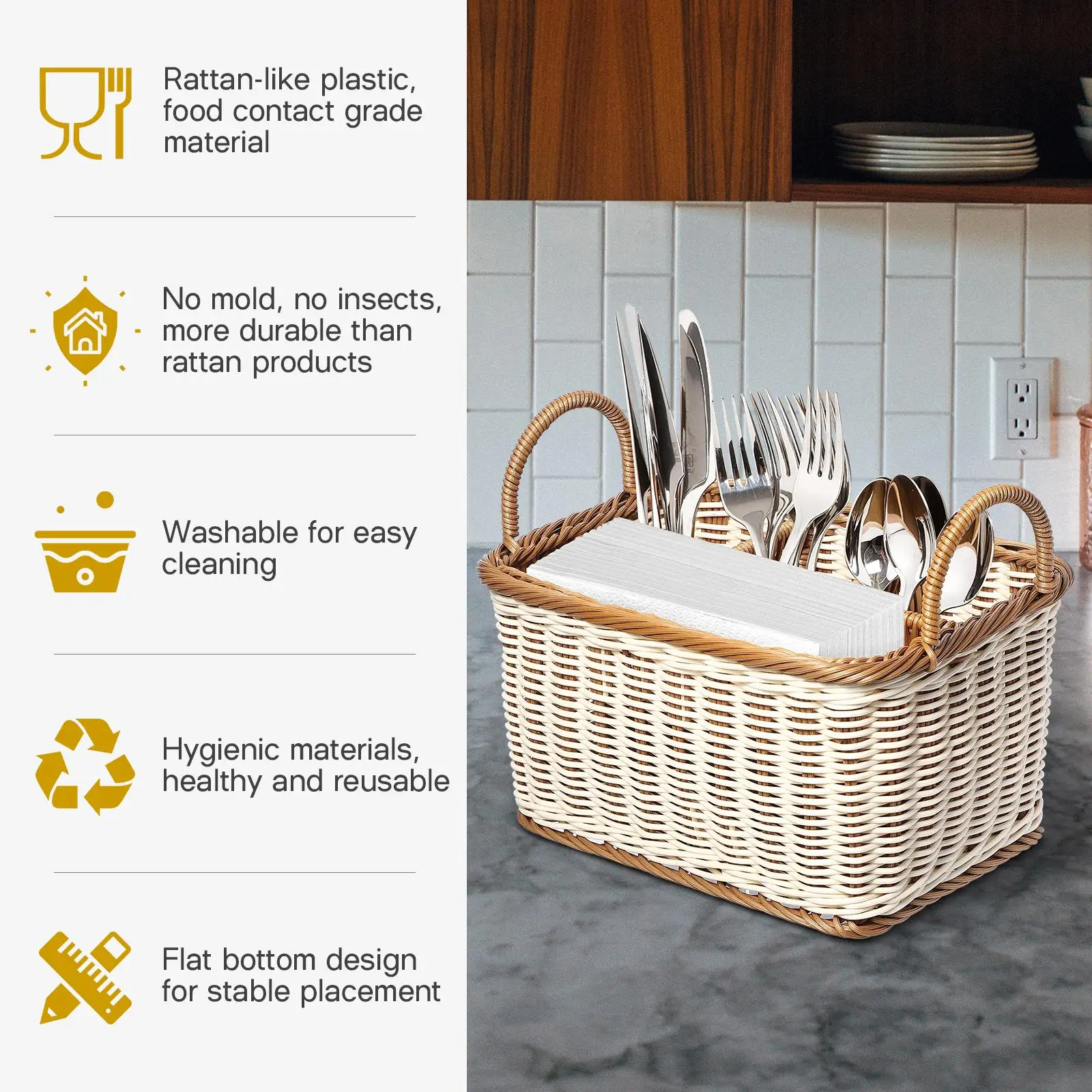 

Basket Storage Rack Shelf Woven Baskets for Tableware Organizing Cutlery Holder