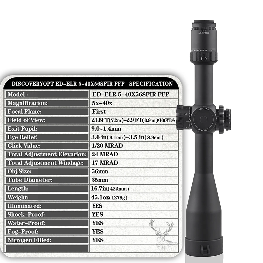 Discovery ED5-40X56SFIR Tactical Shockproof Sight First Focal Plane Super HD Illuminated Scope ZEROSTOP Optical Hunting Scope