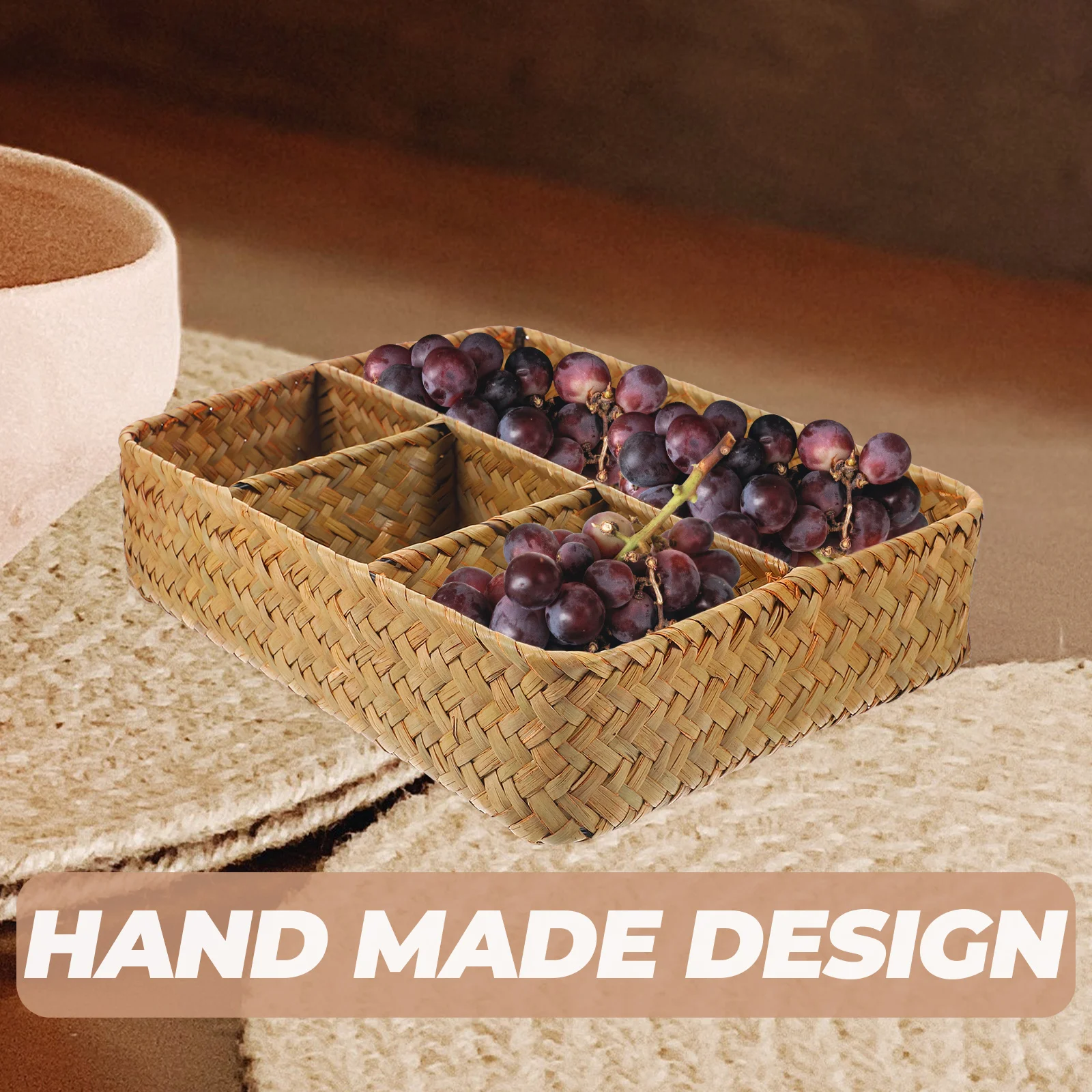 

Woven Storage Basket Household Organizer Snack Fruit Bread Party Sundries Rattan Simulated Home Shelves for Christmas