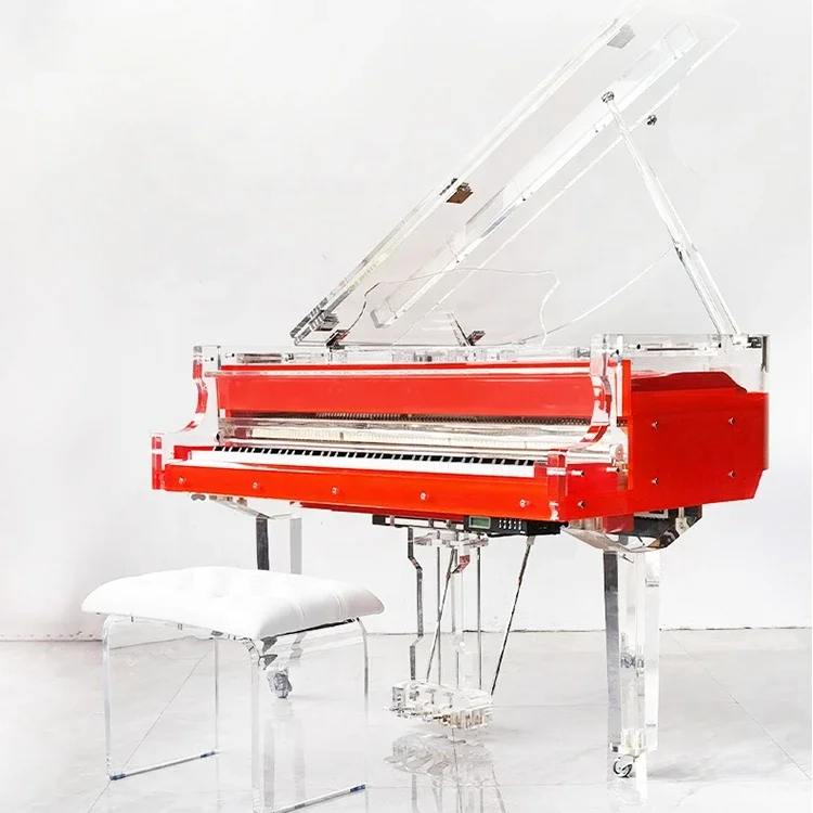 Good Selling Self Playing Glass Mechanical Keyboard Acrylic Crystal Piano With Bench For Hotel