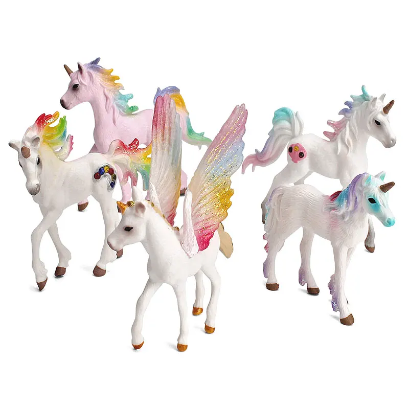 

5pcs/set Simulation Pegasus Model Rainbow Unicorn PVC Figurine Fairy Flying Horse Room Ornament Children Toys Action Figure HG70