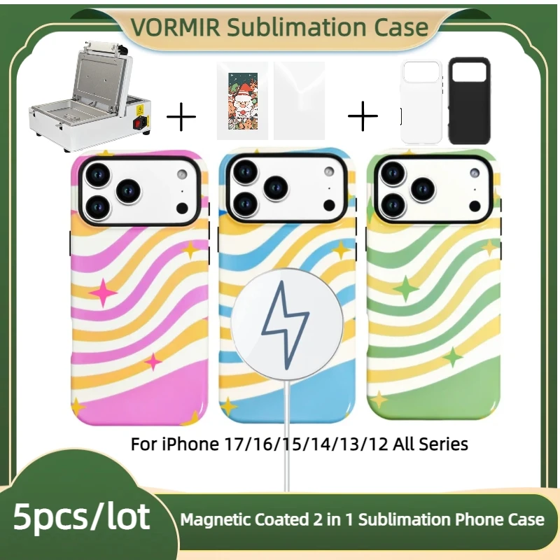 

VORMIR 5pcs Magnet Sublimation Phone Case Heat Press 3D Print 2 in 1 Coating Magnetic Mobile Cover For iPhone 17 16 15 14 13 12