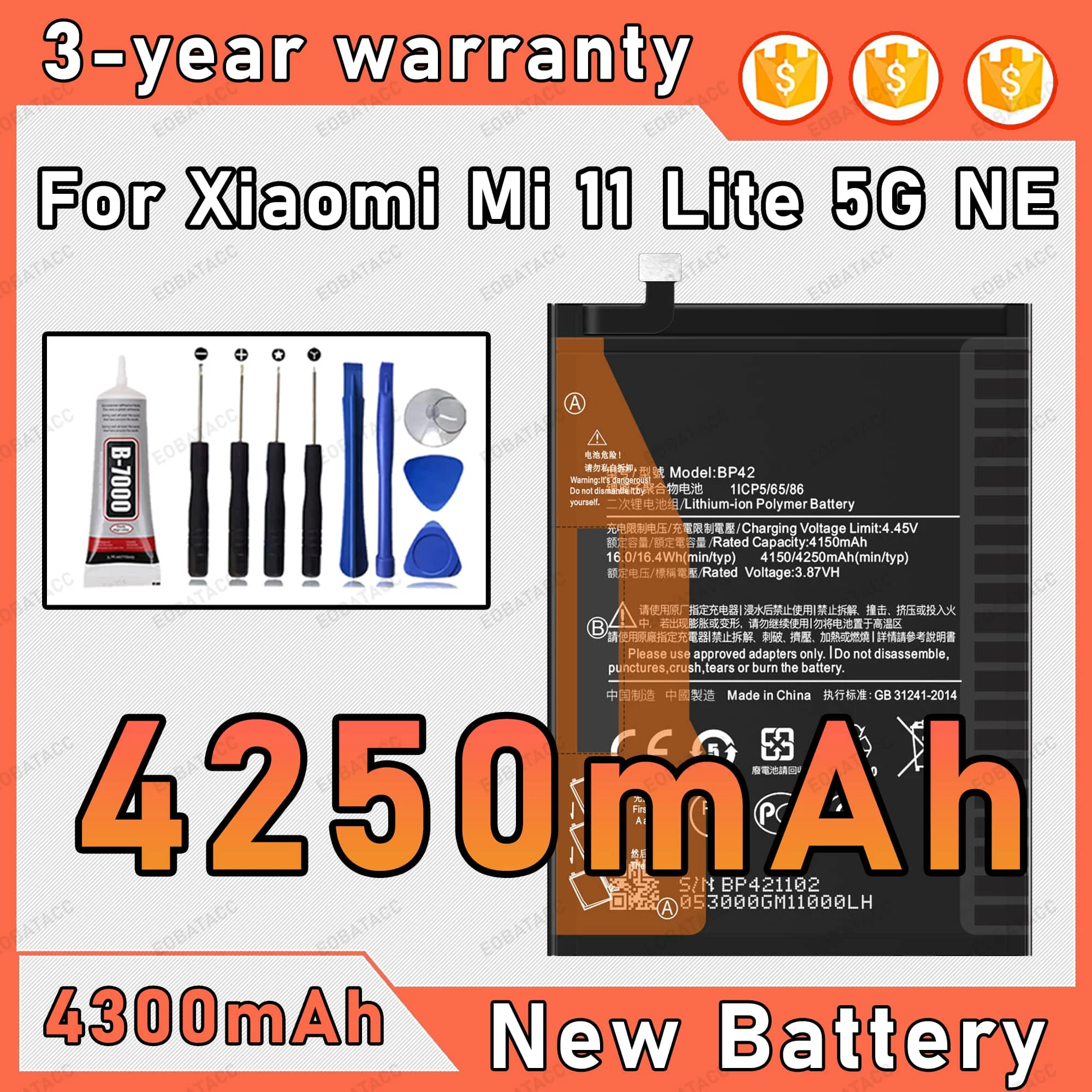 BP42 Replacement Battery For XIAOMI 11 Lite/Mi 11 Lite 5G NE Batteries New High Quanlity BATTERY+Free Tools