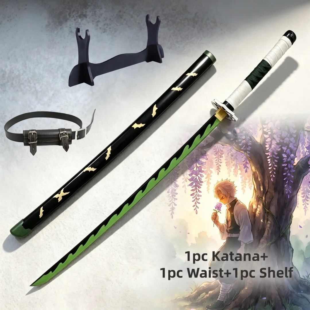 40inch Demon Slayer Shinazugawa Sanemi Katana Stand Set Anime Cosplay Prop Sword Ninja Knife Blade 1:1 Scale Plastic Toy Gift