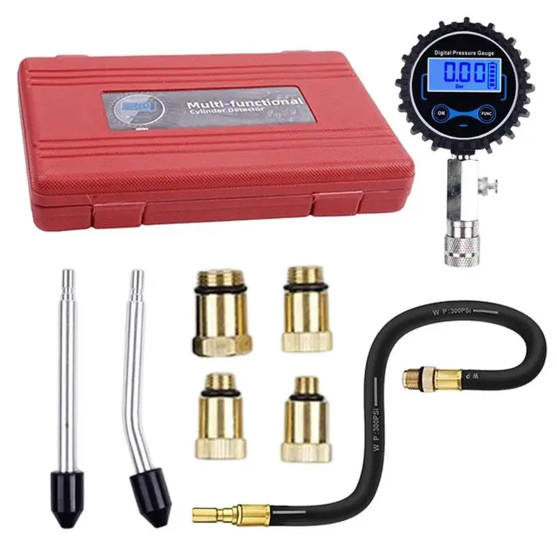 Car Compression Tester 0-200 PSI Digital Cylinder Compression Gauge Car Engine Cylinder Compression Test Tool With Adapters