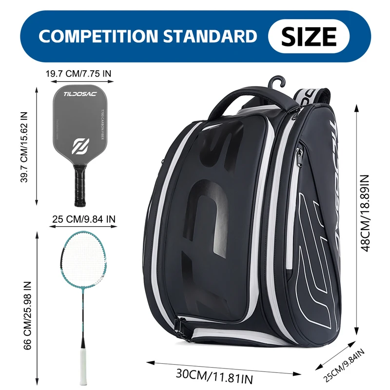 Pickleball Racquet Backpack Shoe Compartment Unisex Padel Pickleball Handbag Men Waterproof Pickleball Badminton Racket Backpack