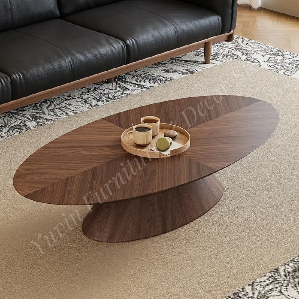 Italian Minimalist Modern Light Luxury Small Apartment Walnut Furniture Oval Living Room Coffee Table