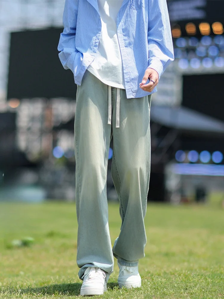 

Wide Leg Loose Fit Summer Thin Straight Casual Long Pants for Men Trendy Brand Dstring Jeans Youth Faion