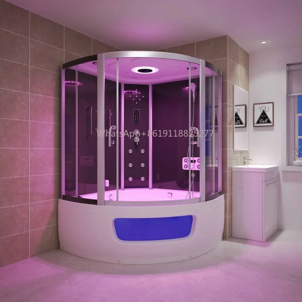 

Tempering Glass Sector Shape Luxury Shower Cabin Satisfaction Guarantee Shower Room Smart Steam Whirlpool Bath Black