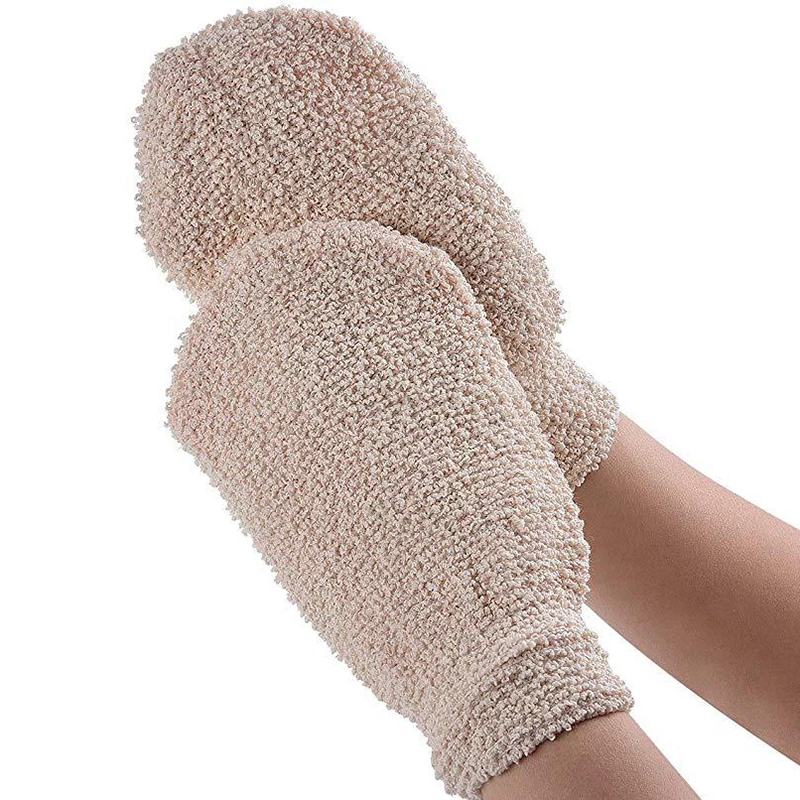 1Pc Exfoliating Hemp Bath Glove Mitten Scrubber Natural Bamboo Fiber Remove Dead Skin Deep Clean Double-Sided Gloves