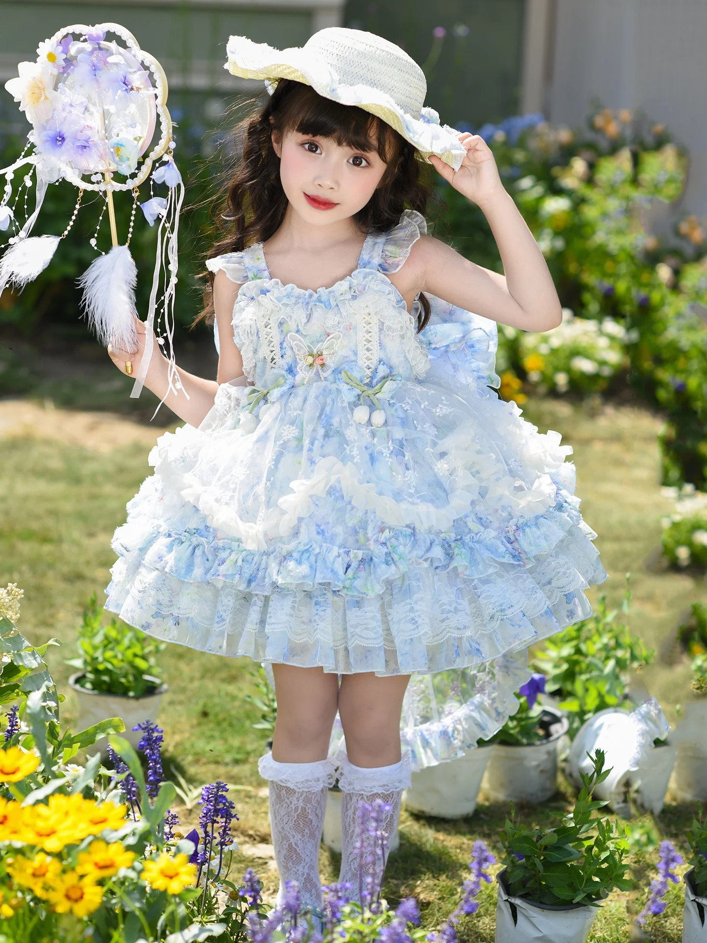 Vestido Lolita de Renda para Meninas, Saia Princesa Rodada, Saia Infantil com Camadas e Detalhes Elaborados, Saia de Fantasia...
